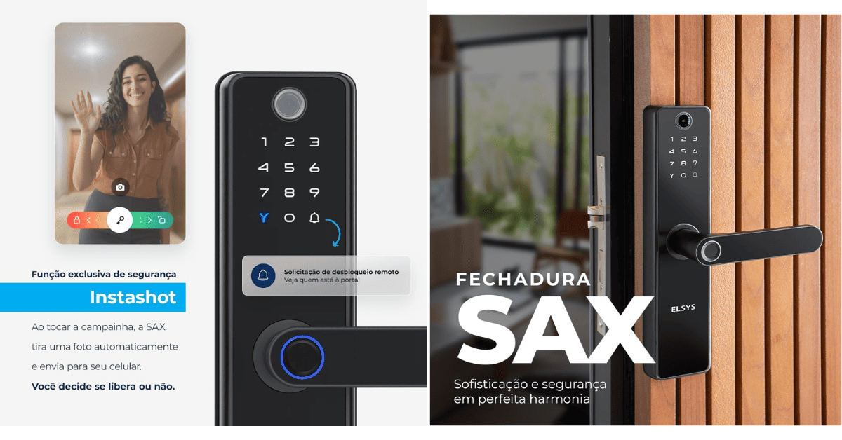 Fechadura Digital Elsys Sax com Wi-Fi, Campainha e Biometria